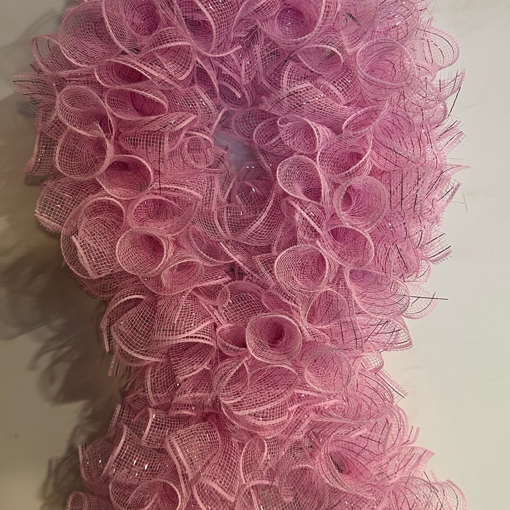 Breast cancer Pink Mesh Ribbon Wreath- handmade - Picture 2 of 8